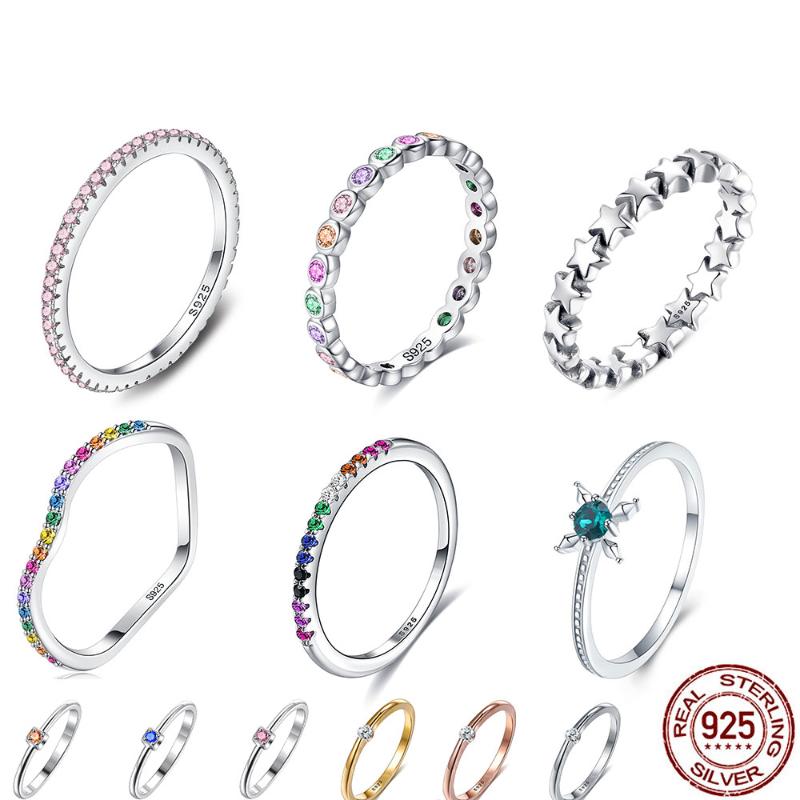 Cluster Rings Simple Multicolor 925 Sterling Silver For Women Advanced Cubic Zirconia Ring S925 Female Jewelry Finger Gift