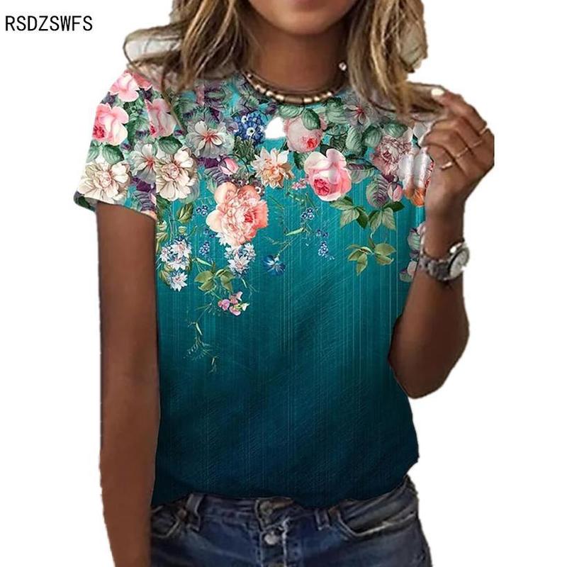 

Kaus Wanita Baru Pakaian Elegan Gambar Cetak Mawar 3D Atasan Semua Cocok Kasual Lengan Pendek Musim Panas Mode 220613