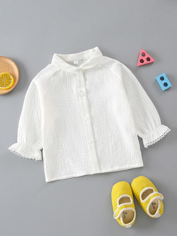 Baby Flounce Sleeve Button Up Solid Blouse SHE, White
Baby Flounce Sleeve Button Up Solid Blouse SHE, White