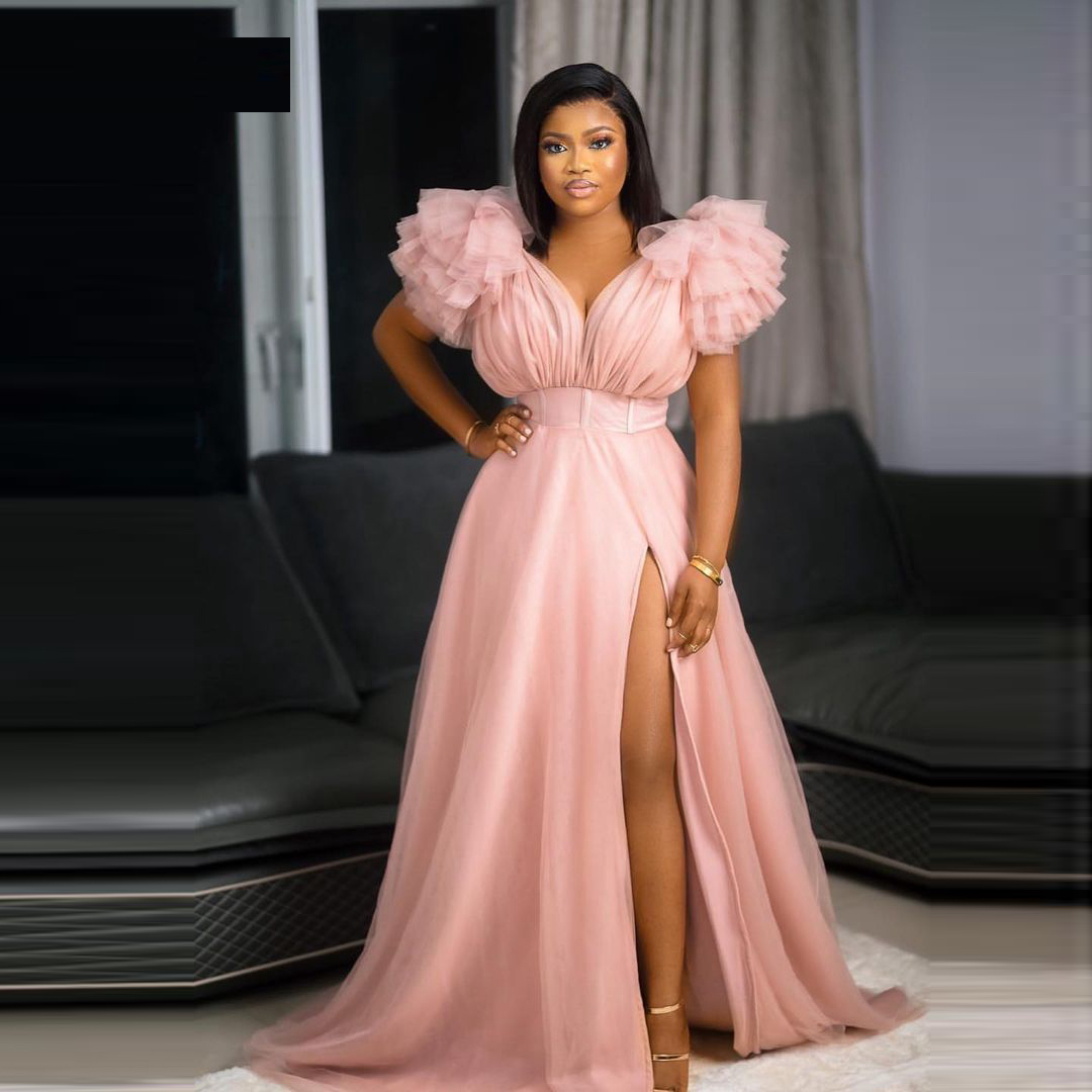 Blush Pink Tulle Prom Dresses WIth V Neck Ruffles Puffy Shoulder Side Slit Evening Plus Size Black Girls Party Gowns, Sage
Blush Pink Tulle Prom Dresses WIth V Neck Ruffles Puffy Shoulder Side Slit Evening Plus Size Black Girls Party Gowns, Sage