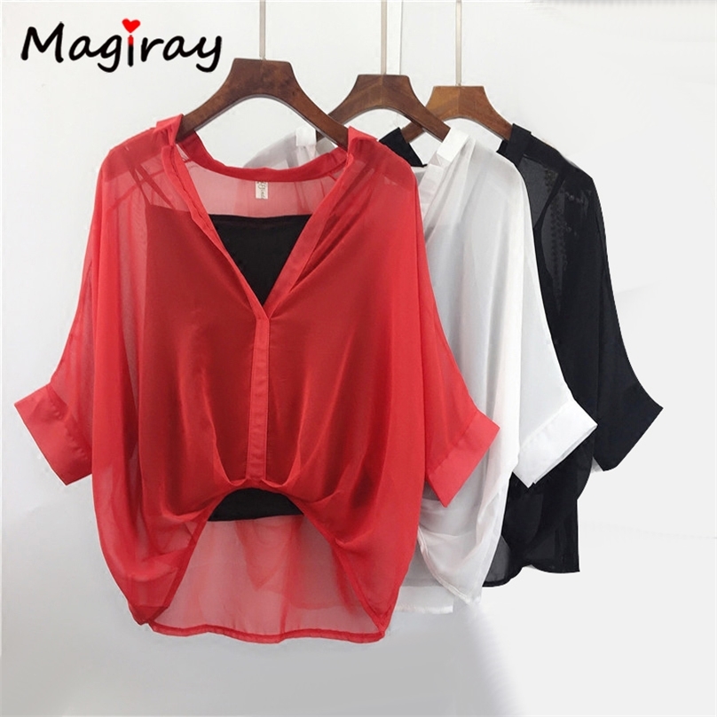 Magiray Batwing 3 4 Sleeve Chiffon Blouse Women 2020 Summer See Through White Shirt Leopard Cover Up High Low Female Top C169 Y200623, Black
Magiray Batwing 3 4 Sleeve Chiffon Blouse Women 2020 Summer See Through White Shirt Leopard Cover Up High Low Female Top C169 Y200623, Black