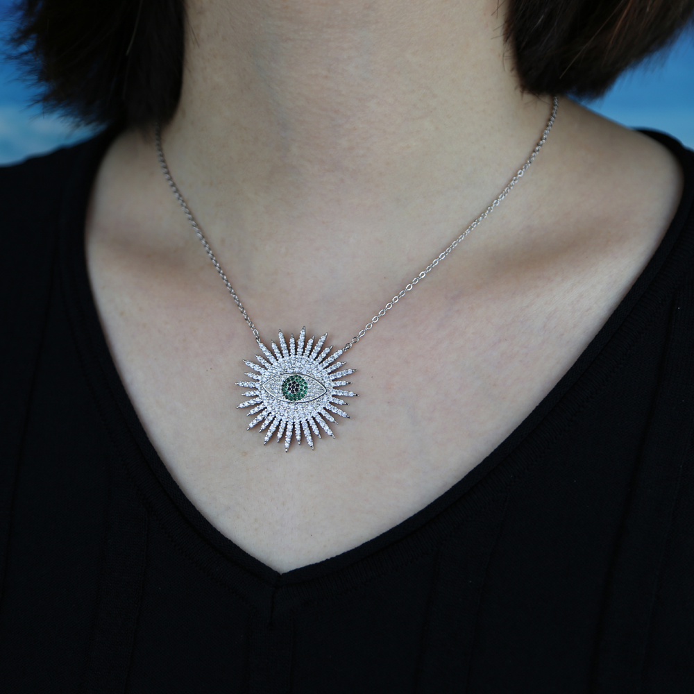 Evil Eye Pendant Necklace | 5A Cubic Zirconia Geometric Pendants for Women