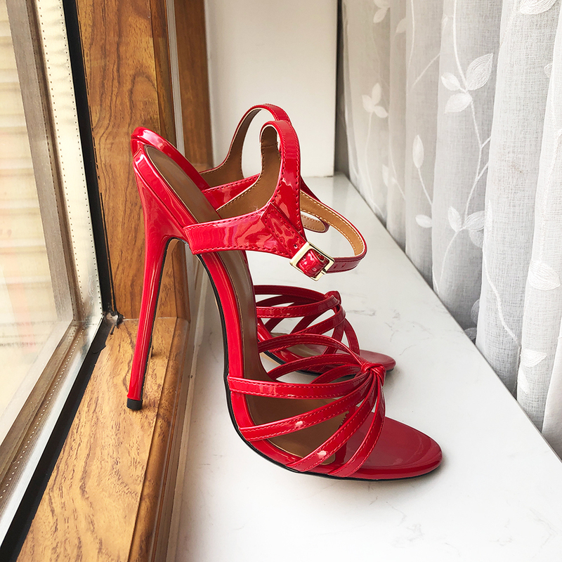 Tikicup Fetish Extreme High Heels Sexy 14cm Thin Heel Women's Sandals Ankle Strap Cross Dresser Gay Drag Queen Unisex Shoes Plus 220328