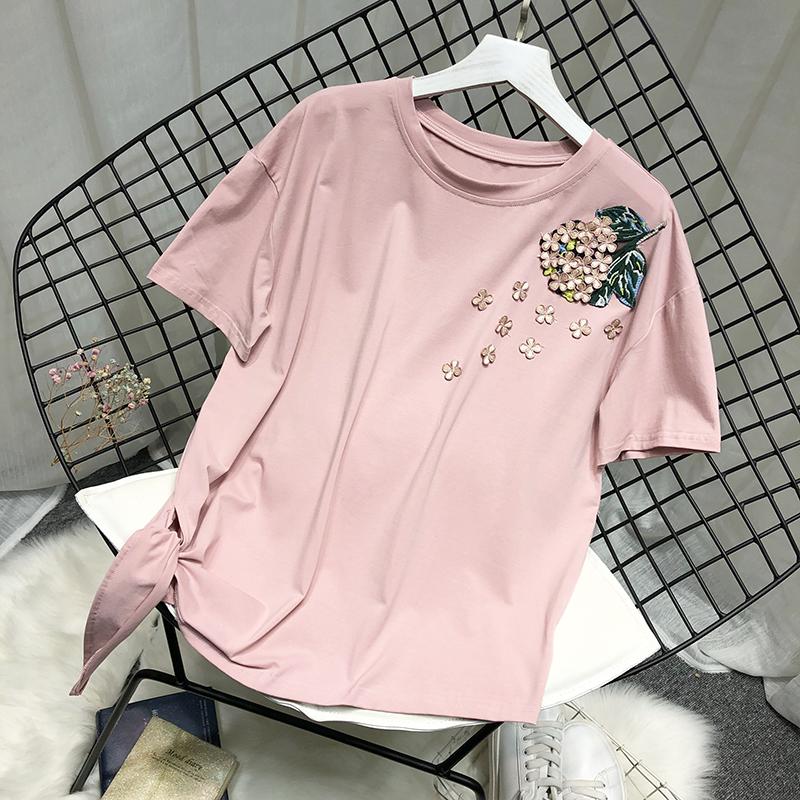 Women's T-Shirt Women Pink T-shirts Femme Short Sleeve Tees Lady Big Size Embroidery Cotton TopsWomen's 
Women's T-Shirt Women Pink T-shirts Femme Short Sleeve Tees Lady Big Size Embroidery Cotton TopsWomen's