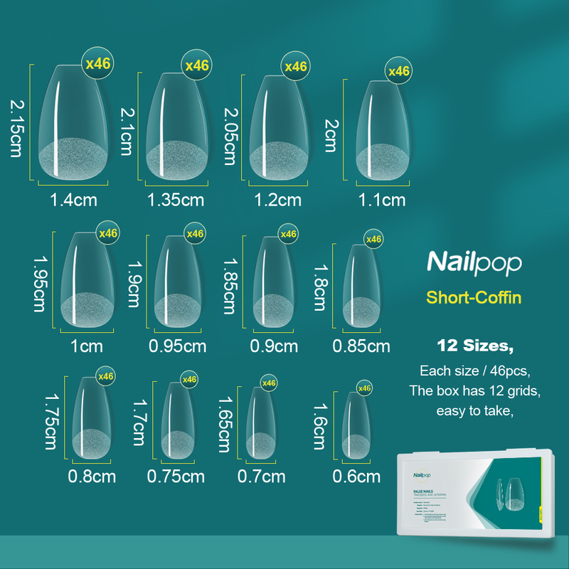 Nailpop 552pcs Short Almond/Square/Coffin Nail Tips Acrylic Press on Nails Ultrathin and Traceless Full Cover Nail Extension 220725