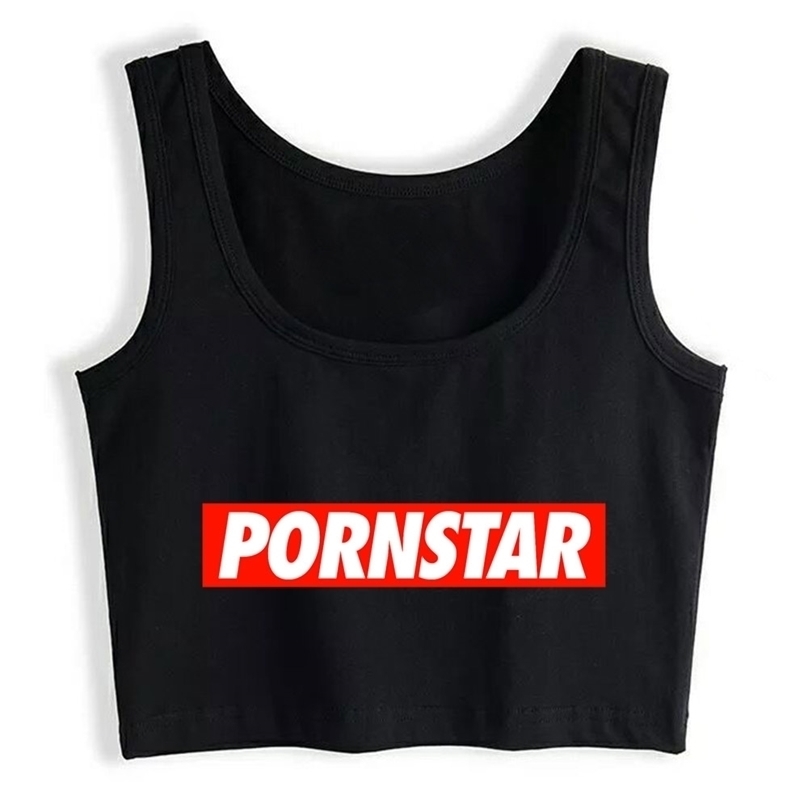 Crop Top Female Pornstar Humor Inscriptions Print Tops Women 220325