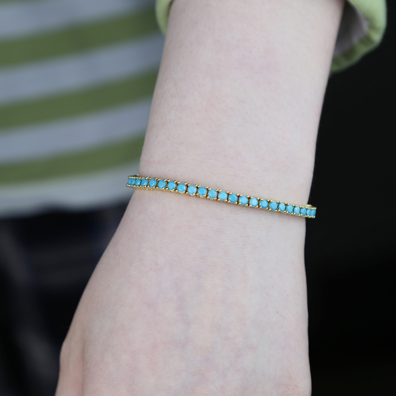 Fashion Turquoises Bracelets for Women Girl Simple Classic 3mm Blue Stone Tennis Charm Bracelet Bangle Trendy Jewelry