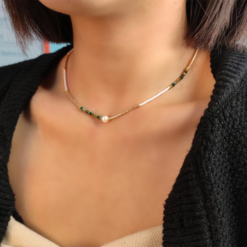 Miyuki Glass Beads White Pearl Evil Eye Pendant Necklace Summer Jewelry