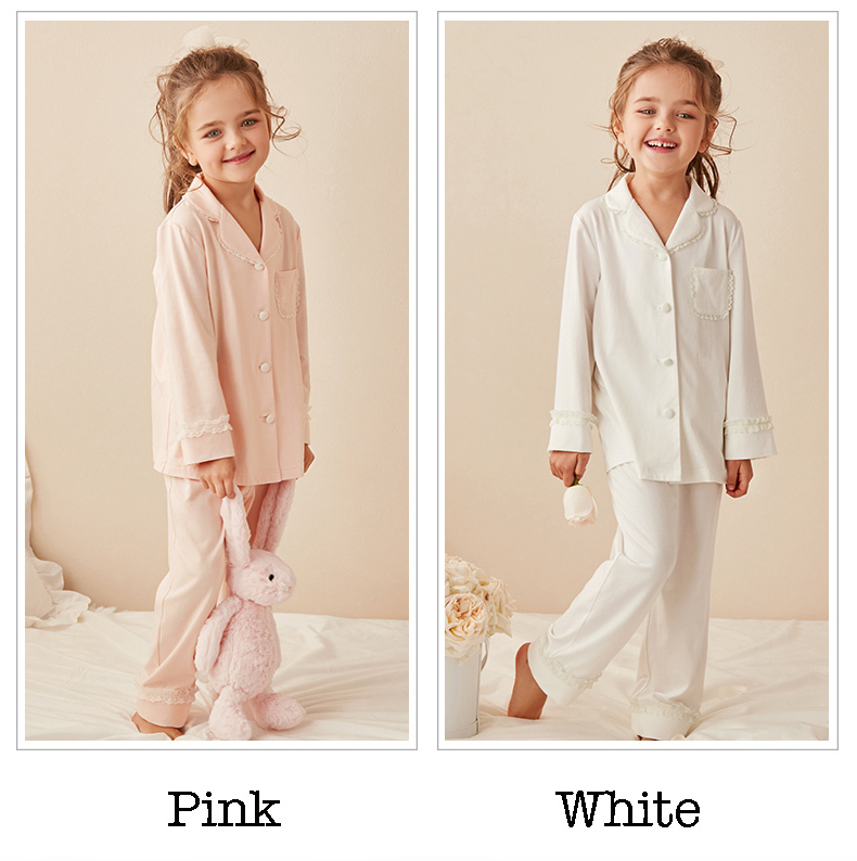Children Girls Lolita Turndown Collar Pajama SetsLong sleeve TopsPantsToddler Kids Lace Pyjamas setGirl Sleepwear Loungewear 220721