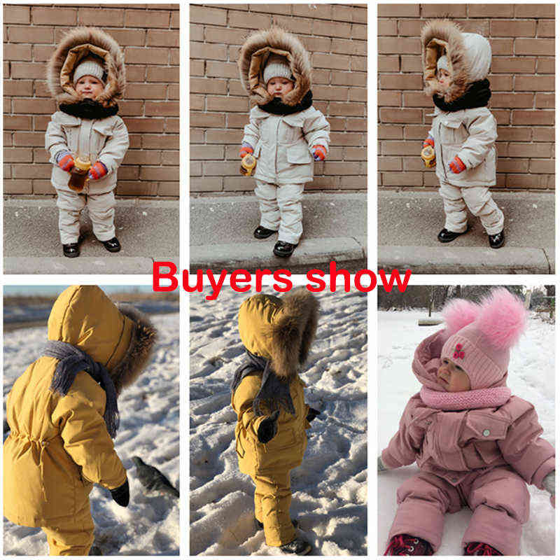 2 Pieces Set Baby Girl Winter Down Jacket And Jumpsuit For Children Thicker Warm Fur Collar Jacket For Girls Baby snowsuit 0-4Year J220718