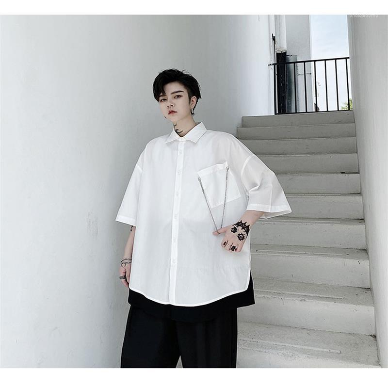 Men's Casual Shirts Metal Pendant Niche Design Black And White Patchwork Hem Short Sleeves Loose Large Japanese Hip-hop Shirt
Men's Casual Shirts Metal Pendant Niche Design Black And White Patchwork Hem Short Sleeves Loose Large Japanese Hip-hop Shirt
