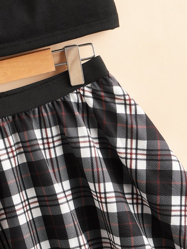 Girls Crop Cami Top & Plaid Flare Skirt SHE
