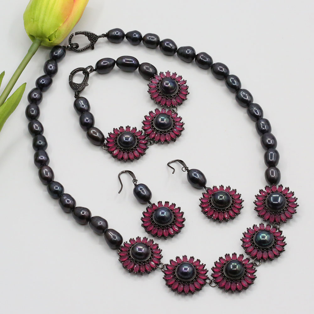Natural Black Rice Pearl CZ Crystal Flower Necklace Earrings Bracelet Sets Simple Necklace Jewelry Gifts, Light green
Natural Black Rice Pearl CZ Crystal Flower Necklace Earrings Bracelet Sets Simple Necklace Jewelry Gifts, Light green