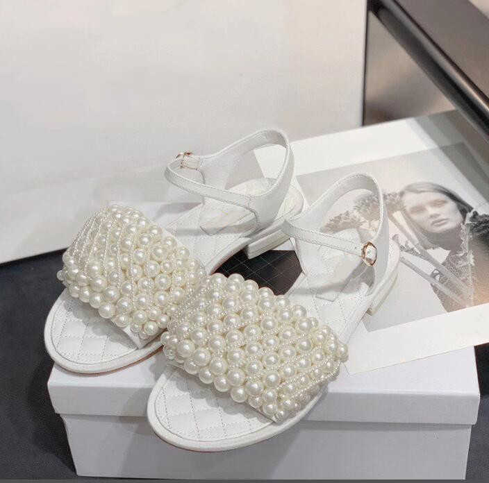 Summer new style leather outer wear pearl chain beach shoes casual flat sandals