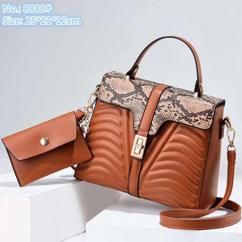 Wholesale women leather shoulder bags large capacity two-piece striped womens handbags simple contrast leather handbag personalized snakeskin bag