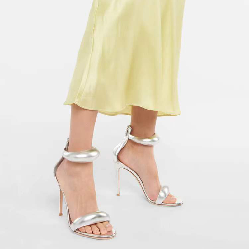 

Top quality Gianvito 10.5cm stiletto Heels Sandals sky-high heel for women summer luxury designer shoes silver Calf leather foot strap heeled Rear zipper footwear, Blue