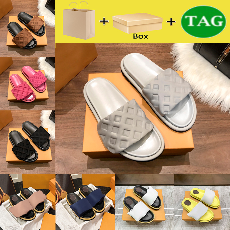 with box luxury slippers Pool Pillow Flat Comfort Embossed Mules mens designer slides copper deep blue ivory pink summer sandals men women slipper beach flat shoes, Double box
with box luxury slippers Pool Pillow Flat Comfort Embossed Mules mens designer slides copper deep blue ivory pink summer sandals men women slipper beach flat shoes, Double box