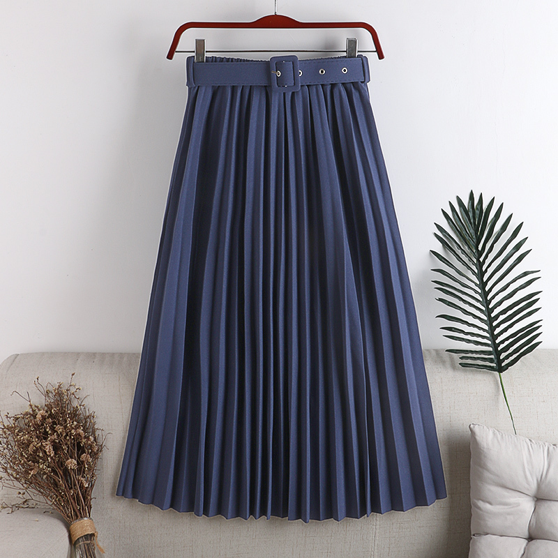 REALEFT High Waist Women's Pleated Skirts with Belted Spring Summer Minimalism Elegant Office Female Mi-long Skirt Saia 220317
