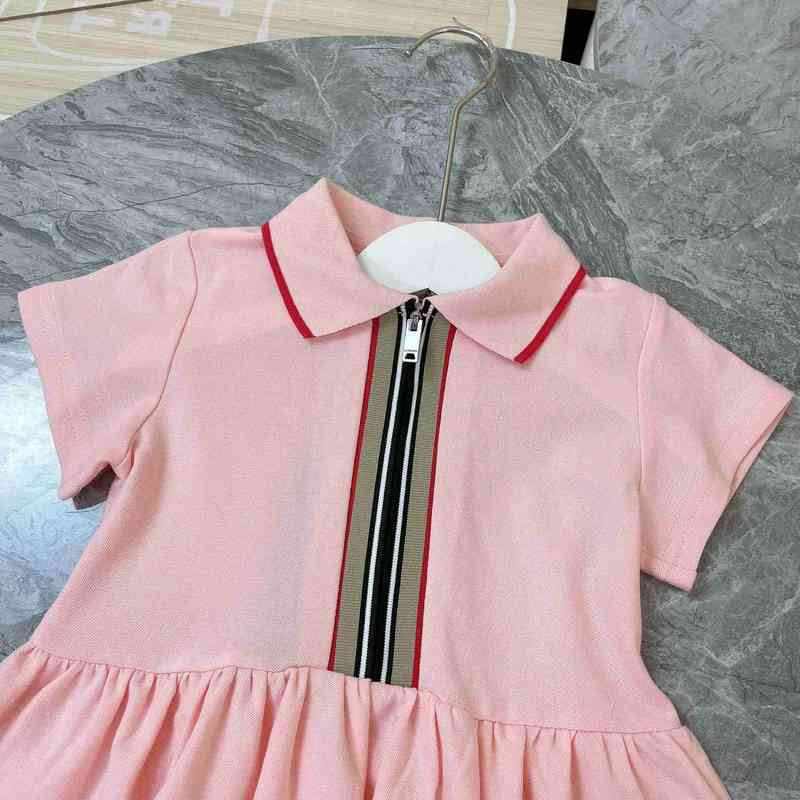 Girls' pink summer short sleeved dress classic stripe design small underwear twopiece highquality skirt children's wear G220810