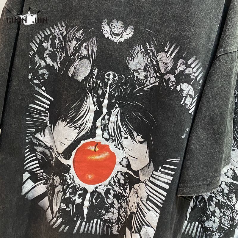 Anime Death Note Printed T Shirt Men Retro Washed 100% Cotton Tops Tees Harajuku Tshirt Streetwear Hip Hop Male T-shirts 220708