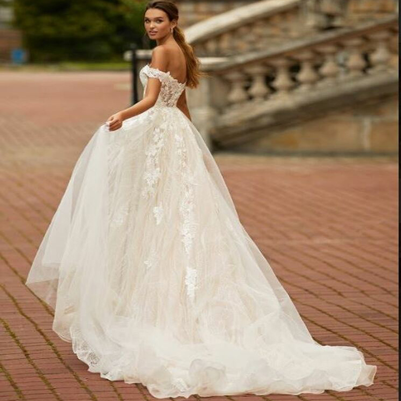 Vintage Boho Wedding Dress 2 in 1 Detachable Train Elegant Mermaid Lace Country Wedding Dresses 2022 Off The Shoulder Black Girls Bride Vestidos De No