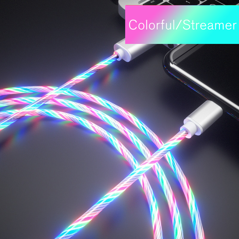 2022 Glowing Cable Mobile Phone Charging Cables LED light Micro USB Type C Charger For Samsung Xiaomi 8 iPhone Charge Wire Cord