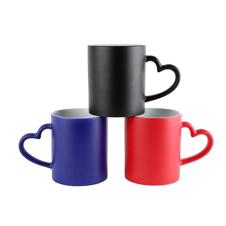 Color Changing Blank Coffee Mugs 11 Oz Ceramic Sublimation Mug Blanks with heart handel for DIY MATTE