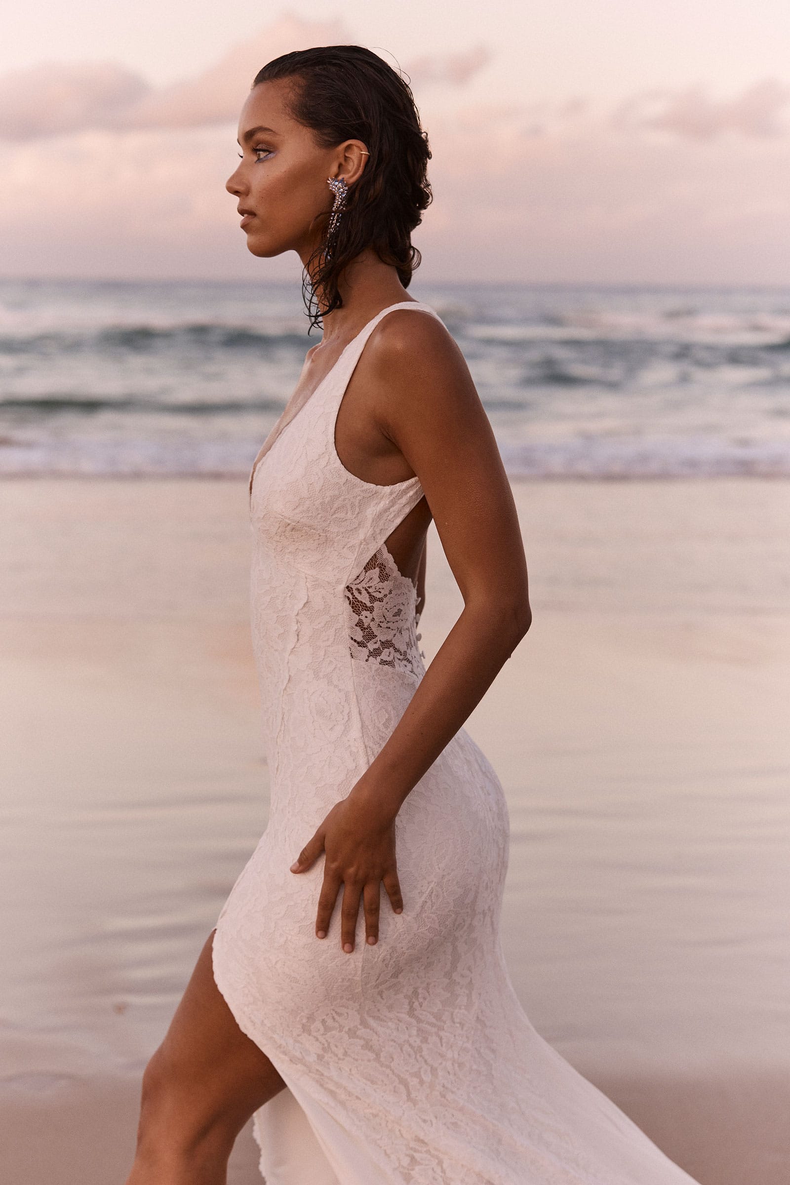 beach mermaid wedding dresses 2022 sexy v-neck backless front slit full lace bohemian summer holiday bridal dress vestidos de novia encaje