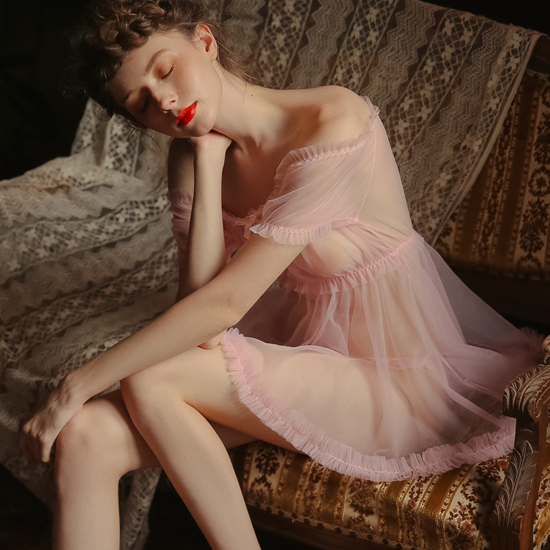 Sexy Pajamas Women's Summer Thin Transparent Tops Gauze Attractive Home Clothes Temptation Women Set 220329
