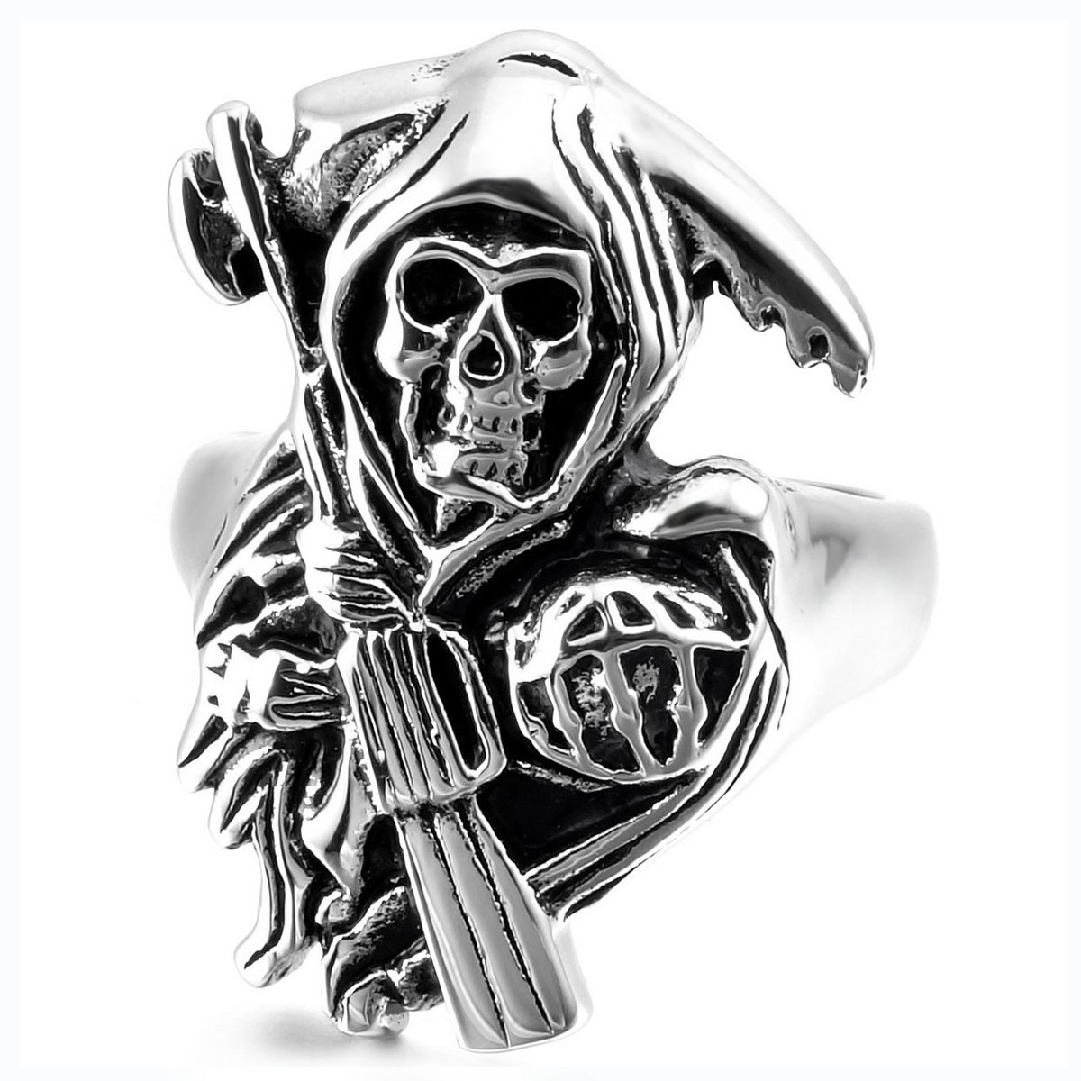 Men's Stainless Steel Ring Vintage Death Grim Reaper Sickle Skull Gun Pistol Casted Band Punk Rock
Men's Stainless Steel Ring Vintage Death Grim Reaper Sickle Skull Gun Pistol Casted Band Punk Rock