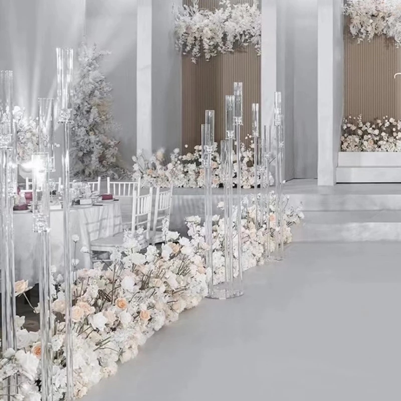 Acrylic Candelabra All Clear Candle Holders Wedding party Candlesticks Table Centerpieces Flower Stand Holder Big Candelabrum