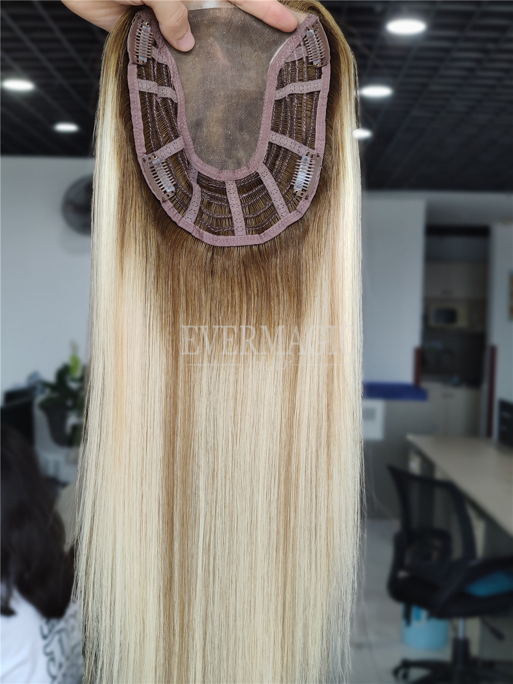 New Coming Stock Balayage Ombre Blonde Color Human Hair pieces Toppers Mono With Open Weft Base for hair loss Thinning Women