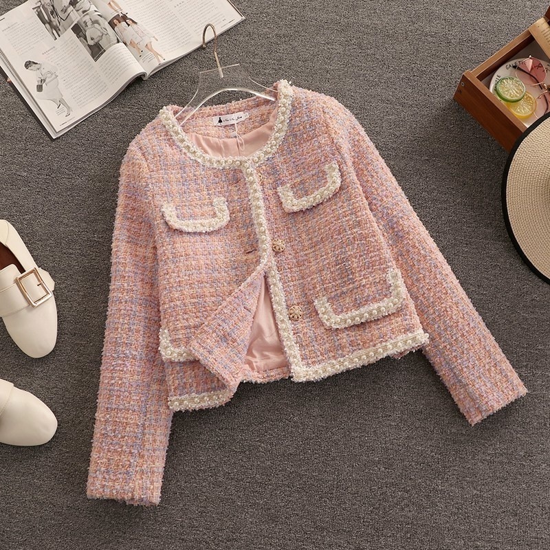 High Quality Fall Winter Plaid Tweed Skirt Two Piece Set Women Woolen Short Jacket Coat + Mermaid Skirt Suits Sweet 2 Piece Set 220514