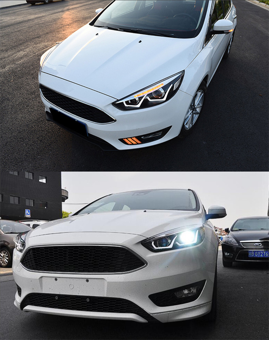 Auto LED Front Lamp For Ford Focus 20 15-20 18 Modified LED Daytime Running Head Lights Angel Eyes Dual Beam Lens Driving Light