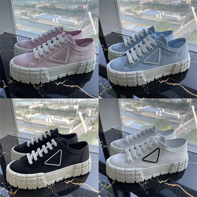 Triangle logo Designer women Casual Shoes Luxury Canvas Sneaker Fashion Platform Shoe Sneakers Gabardine Nylon Brand Wheel Trainers Solid Heighten Shoe