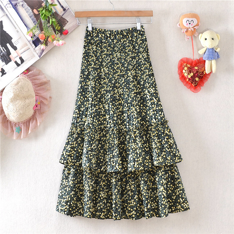 Women Summer Elegant Floral Printed MidCalf Chiffon Skirts Ladies Streetwear Girls High Waist Casual Long Tiered Skirt DS233 220701