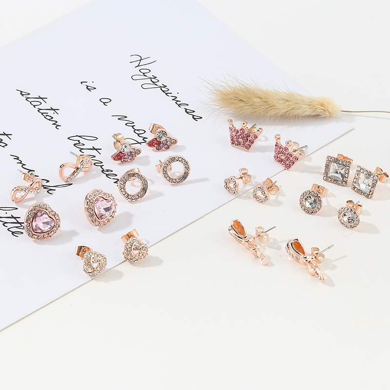 Popular High Quality 925 Sterling Silver Rose Gold Stud Earrings Women Crown Love Round Earring Jewelry Women's Jewelry Accessories