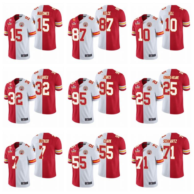 

Jersey 15 Patrick Mahomes 87 Travis Kelce Kansas''City''Chiefs''Super''Bowl Men Split Vapor Limited Football Red White