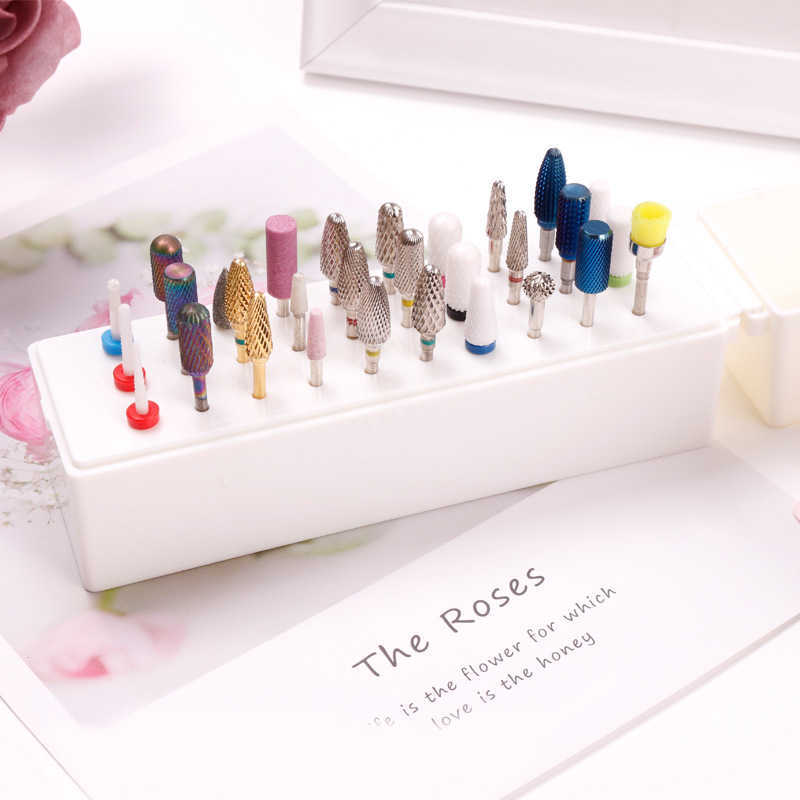 30 Holes Nail Art Drill Storage Box Grinding Polish Head Bit Holder Display Nail Drill Bits Organizer Nail Stand Manicure Manege