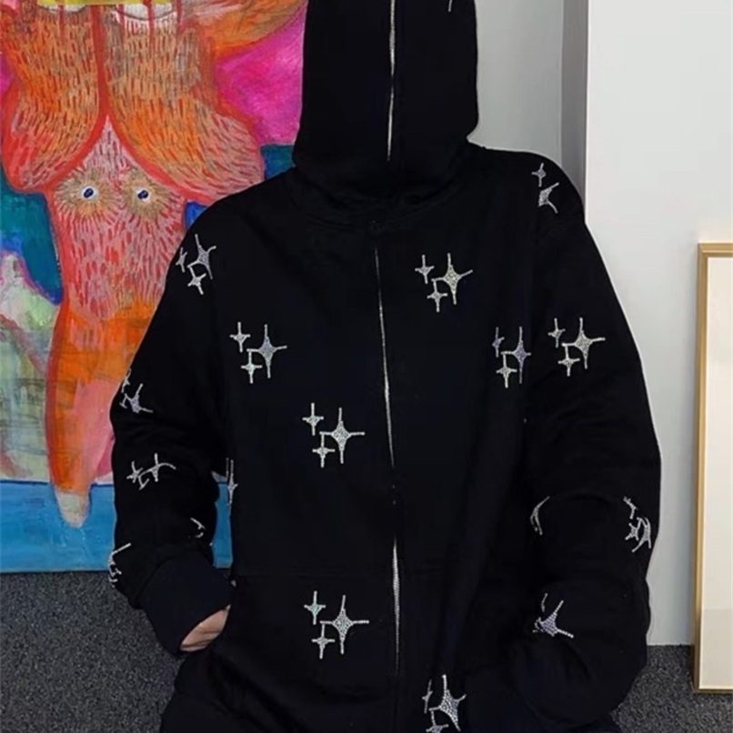 Autumn Punk Zipup Jacket Y2k Star Sweatshirt Korean Casual Vintage Long Sleeve Top Gothic Grunge Hooded Outerwear 220813, Black
Autumn Punk Zipup Jacket Y2k Star Sweatshirt Korean Casual Vintage Long Sleeve Top Gothic Grunge Hooded Outerwear 220813, Black
