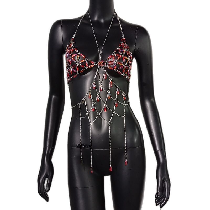 FestivalQueen Bling Metal Tassel Details Tank Tops Festival Rave Clothing Summer Sexy Backless Body Chain Beach 220316