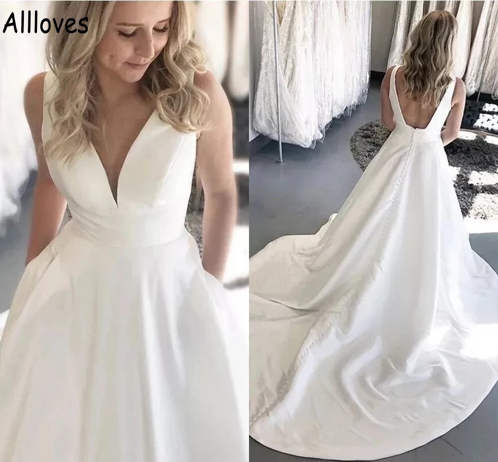 Elegant Satin Simple A Line Wedding Gowns Sleeveless V Neck Long Court Train Bridal Dresses Sexy Open Back Vestidos De Novia Arabic Aso Ebi Reception Dress CL0824, Black
Elegant Satin Simple A Line Wedding Gowns Sleeveless V Neck Long Court Train Bridal Dresses Sexy Open Back Vestidos De Novia Arabic Aso Ebi Reception Dress CL0824, Black