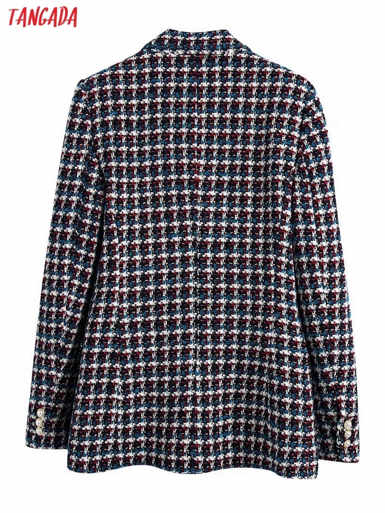 Tangada Women Thick Tweed Double Breasted Blazer Coat Vintage Long Sleeve Office Lady Female Outerwear BE449 220402