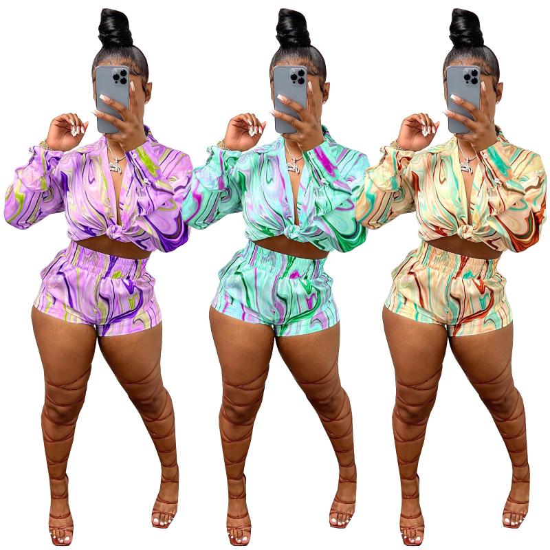 Women' Tracksuits Woman Colorful Printing Shirt Sexy Two Pieces Set Summer Fashion Full Sleeves Button-up High Waist Shorts PartyWomen, Green
Women' Tracksuits Woman Colorful Printing Shirt Sexy Two Pieces Set Summer Fashion Full Sleeves Button-up High Waist Shorts PartyWomen, Green