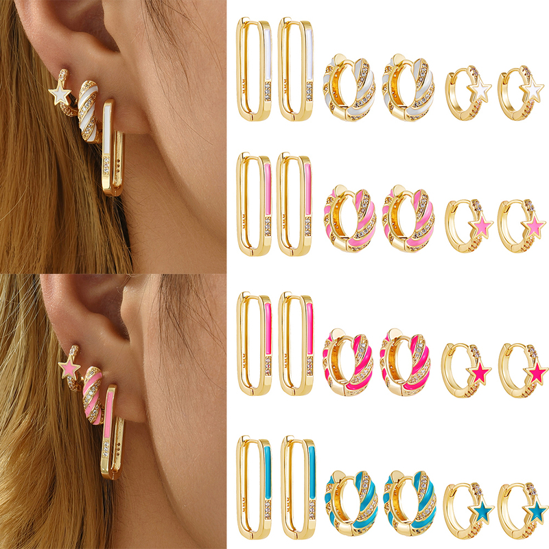 Trendy Colorful Enamel Twist Round Hoop Earrings Set Small Geometric Star Square CZ Zircon Ear Buckle Jewelry for Women 220716
Trendy Colorful Enamel Twist Round Hoop Earrings Set Small Geometric Star Square CZ Zircon Ear Buckle Jewelry for Women 220716