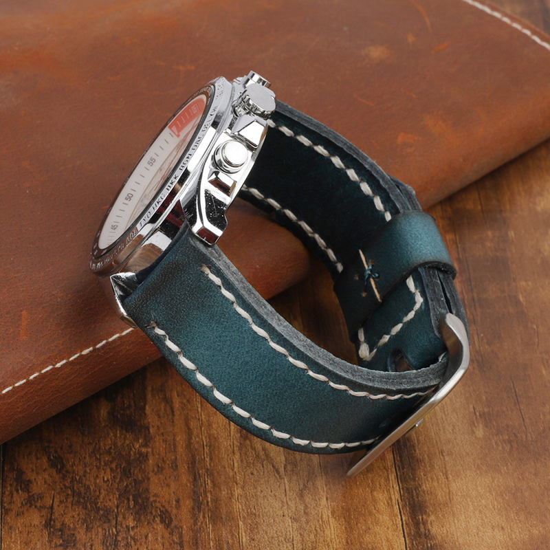 18mm 20mm 22mm 24mm Retro Genuine Leather Watchstrap Men Blue Yellow Watchband for Panerai Replacement Bands Wist Bracelet 220622