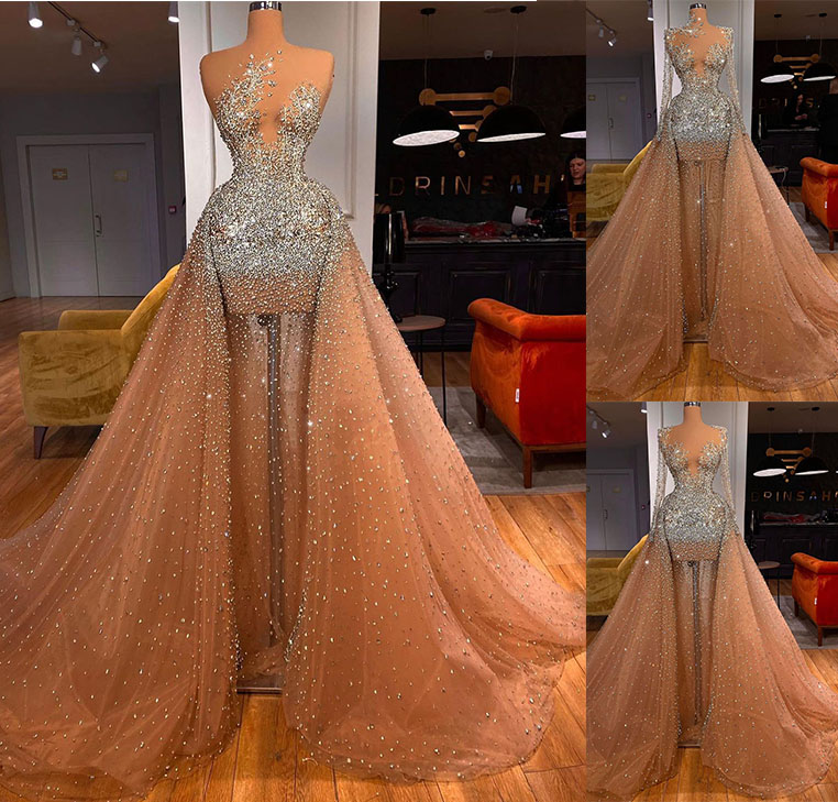 Luxury Mermaid Wedding Dresses With Train Crystal Beads Women Formal Bridal Gowns Custom Made Plus Size