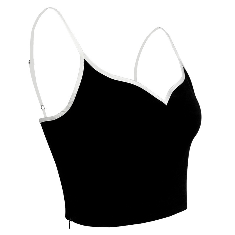 Kendall Jenner Inspired Heart Singlet Sculpted Adjustable Straps Hearted Neckline Stretchy Crop Top With Contrast Binding 220325