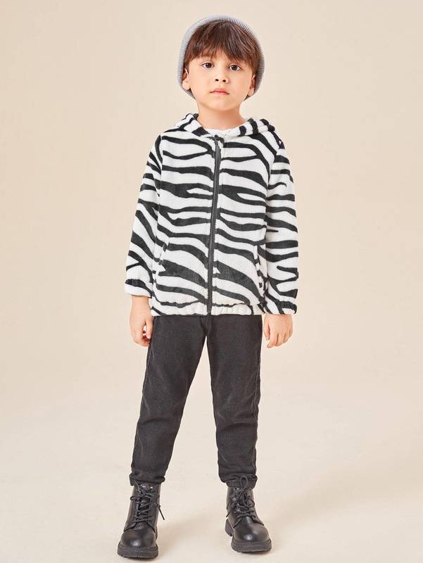 Toddler Boys Zebra Striped Hooded Teddy Jacket SHE
