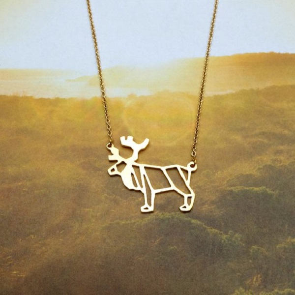 5PCS Geometric Christmas Origami Deer Necklace Animal Antler Reindeer Horn Stag Woodland Moose Bambi Elk Charm Chain Necklaces